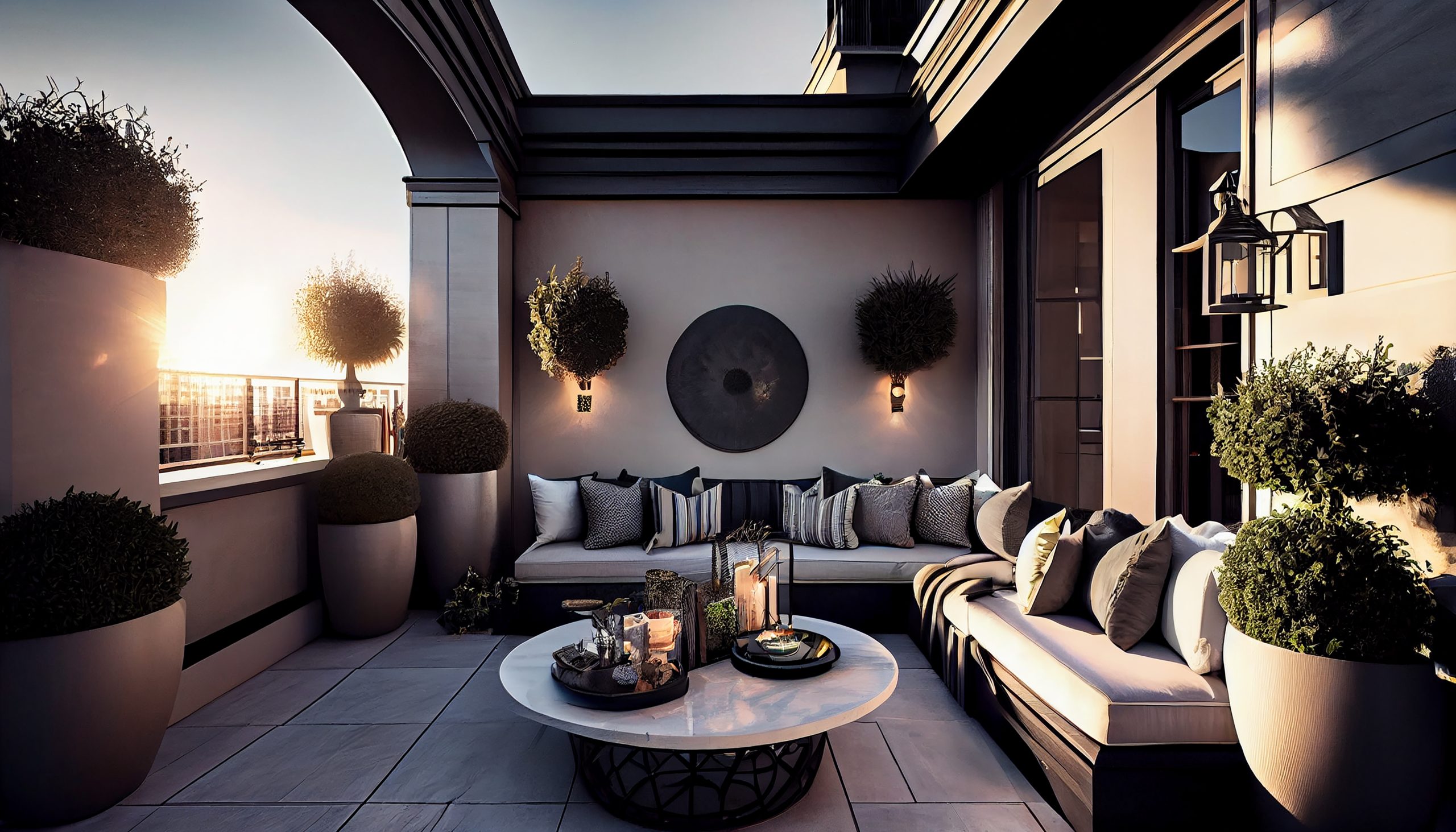 balcony witu elegant furniture decoration ,generative artificial intelligence